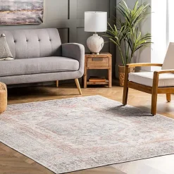 Gray Vintage Floral Washable Area Rug, 8x10