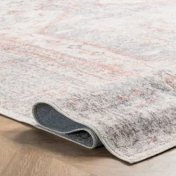 Gray Vintage Floral Washable Area Rug, 8x10
