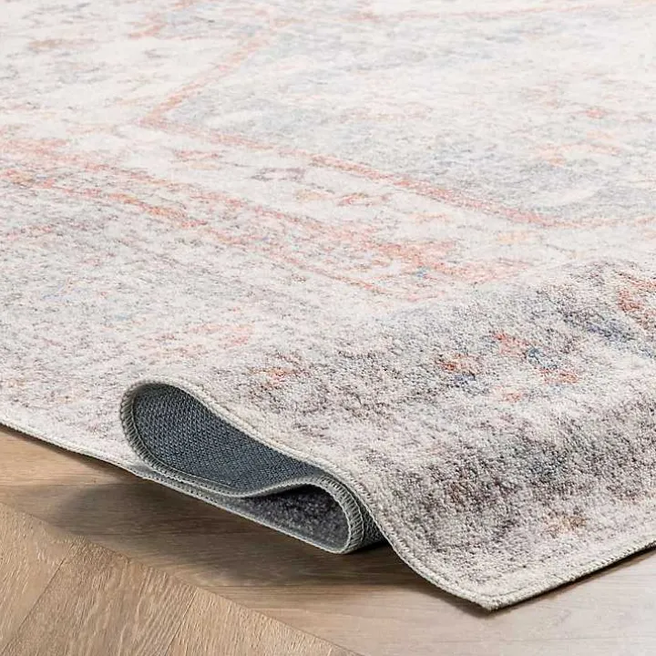 Gray Vintage Floral Washable Area Rug, 8x10