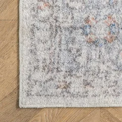 Gray Vintage Floral Washable Area Rug, 8x10