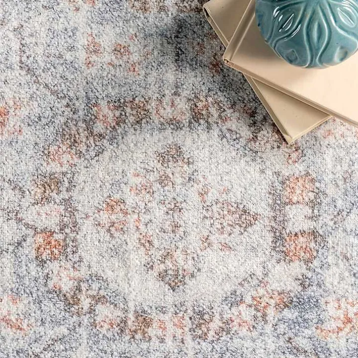 Gray Vintage Floral Washable Area Rug, 8x10
