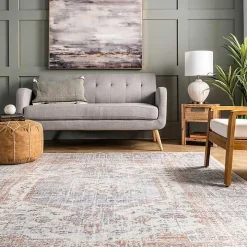 Gray Vintage Floral Washable Area Rug, 8x10