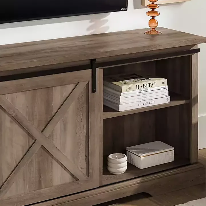 Gray Wash Sliding Barn Door TV Stand