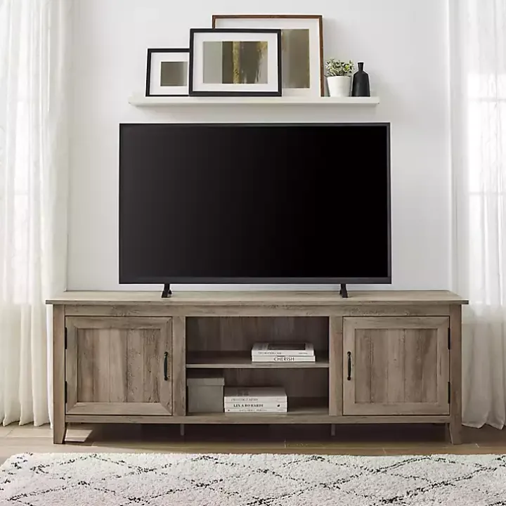 Gray Wash Wood Grooved Door TV Stand