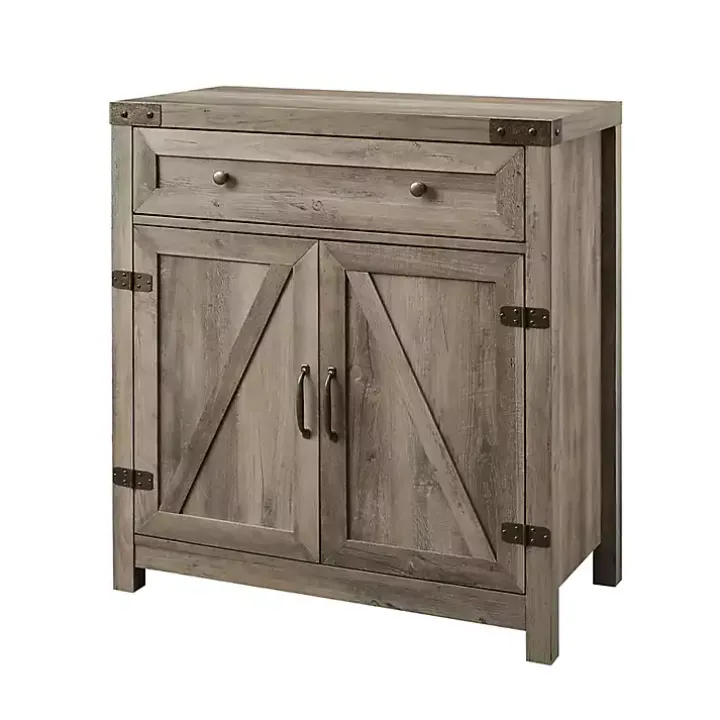 Gray Wash Wooden and Metal Barn Door Cabinet