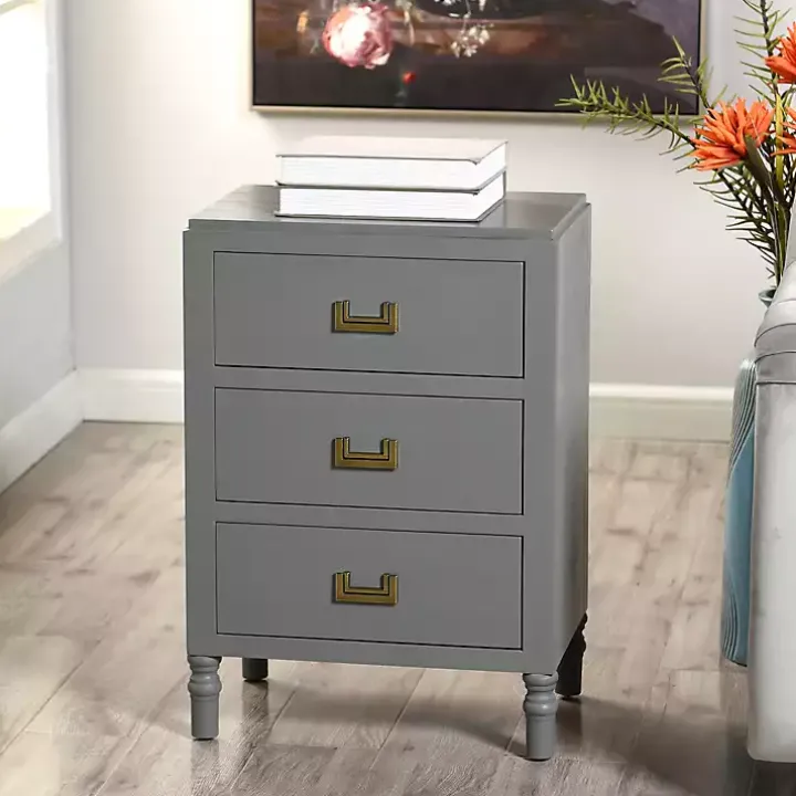Gray Wood 3-Drawer Layla Nightstand