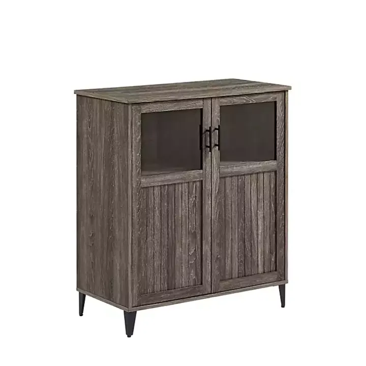 Gray Wood Glass Windows Storage Cabinet