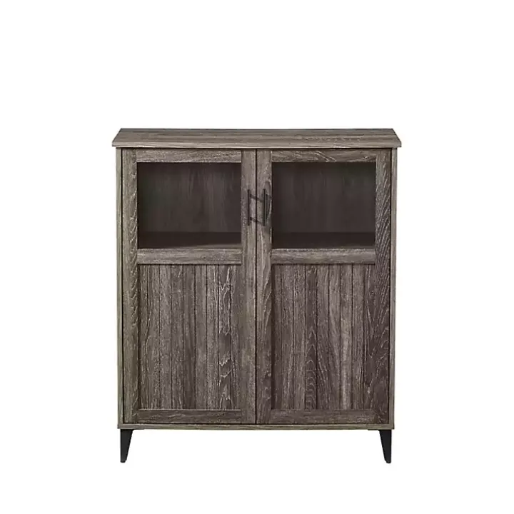 Gray Wood Glass Windows Storage Cabinet