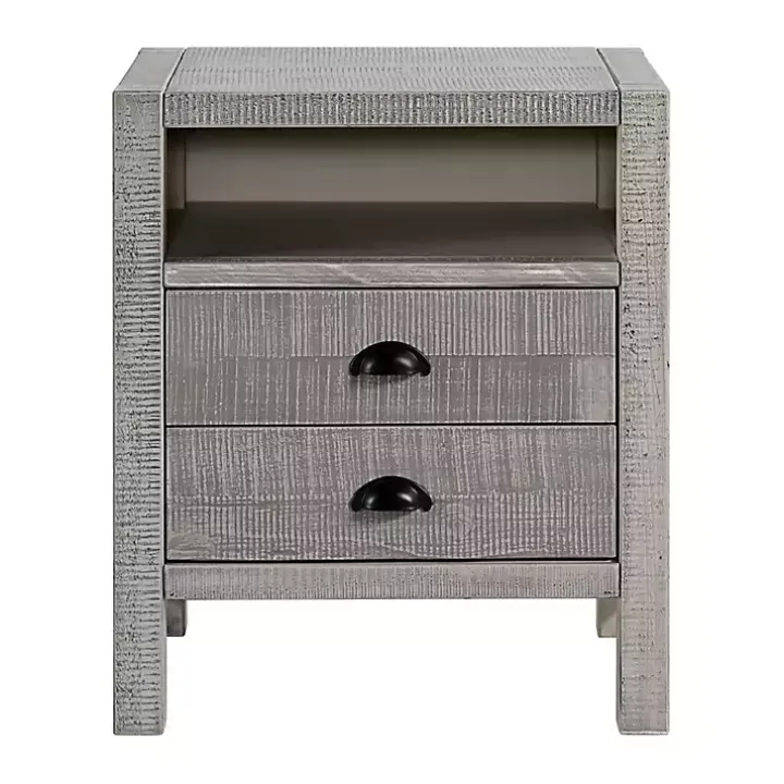 Gray Wood Open Shelf Nightstand