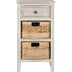 Gray Wood Side Table with Baskets