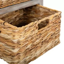Gray Wood Side Table with Baskets