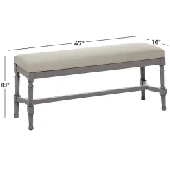 Gray Wood Upholstered Burlap Seat Bench