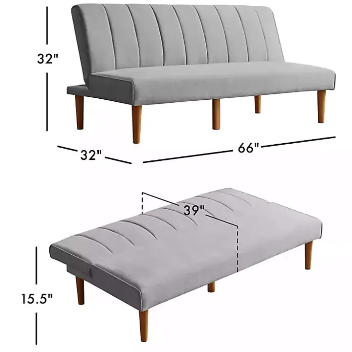 Gray Woven Channel Convertible Sofa