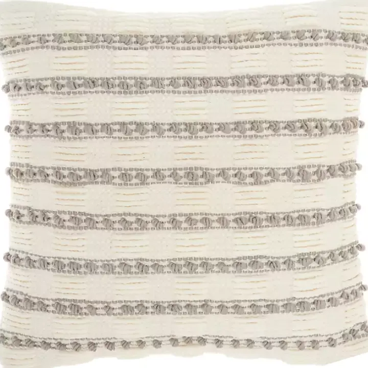Gray Woven Knotted Stripes Throw Pillow