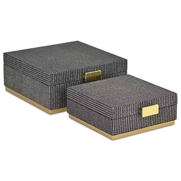 Gray Woven Square Decorative Boxes, Set of 2