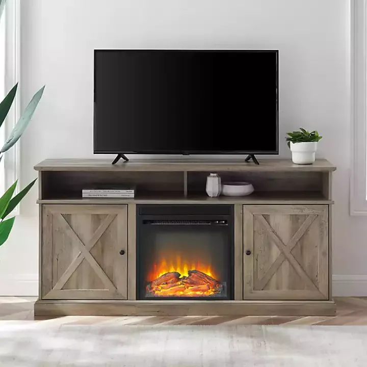 Graywash Rustic Fireplace Cabinet