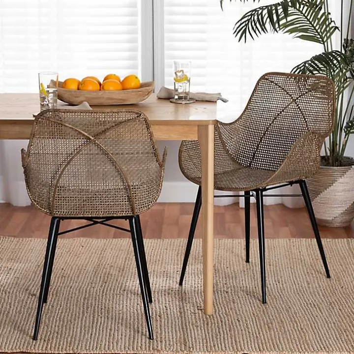 Graywashed Metal Flared Dining Chairs, Set of 2