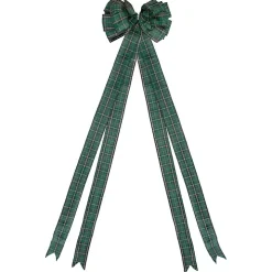 Green and Black Plaid Bow Christmas Tree Topper