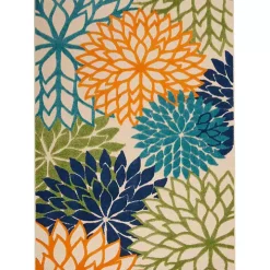 Green and Blue Floral Burst Outdoor Area Rug, 6x9