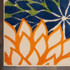 Green and Blue Floral Burst Outdoor Area Rug, 6x9
