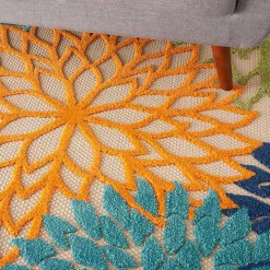 Green and Blue Floral Burst Outdoor Area Rug, 6x9