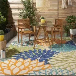 Green and Blue Floral Burst Outdoor Area Rug, 6x9