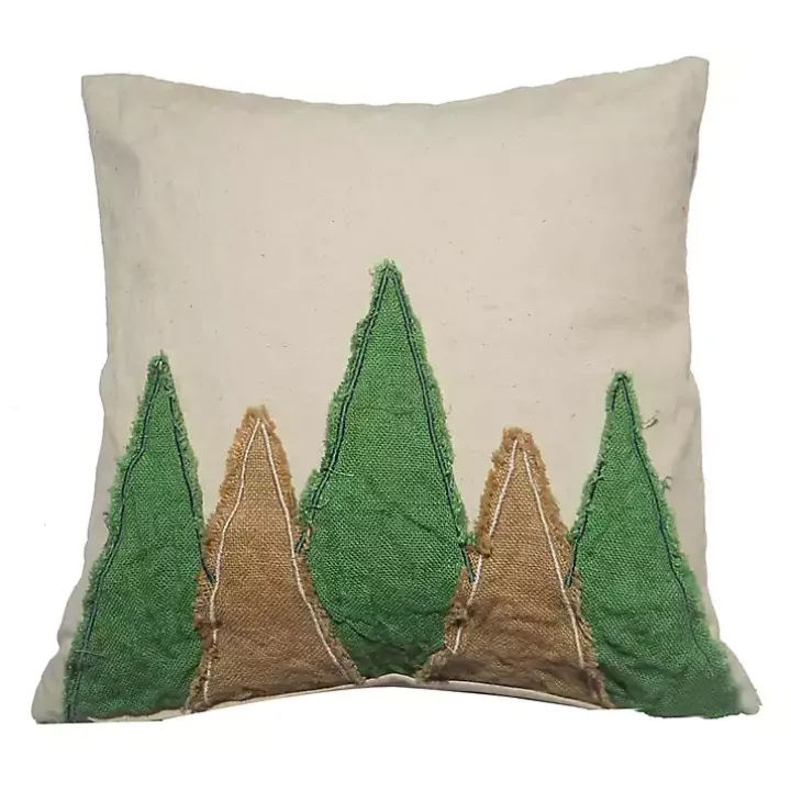 Green and Brown Trees Christmas Pillow