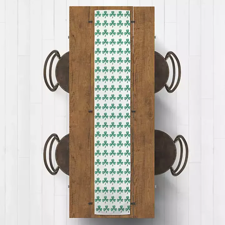 Green and White Clover Grid Table Runner, 72 in.