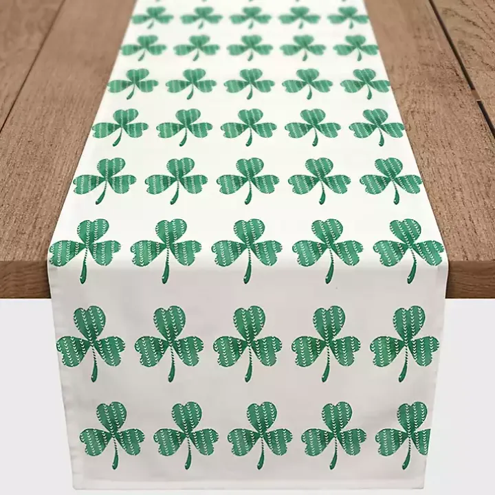 Green and White Clover Grid Table Runner, 90 in.