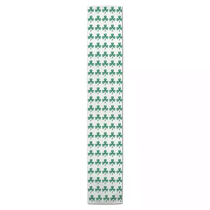 Green and White Clover Grid Table Runner, 90 in.