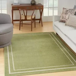 Green Bordered Indoor/Outdoor Area Rug, 5x7