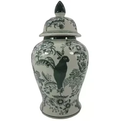 Green Ceramic Chinoiserie Jar