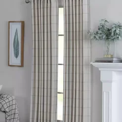 Green Checkered Single Curtain Panel, 84 in.