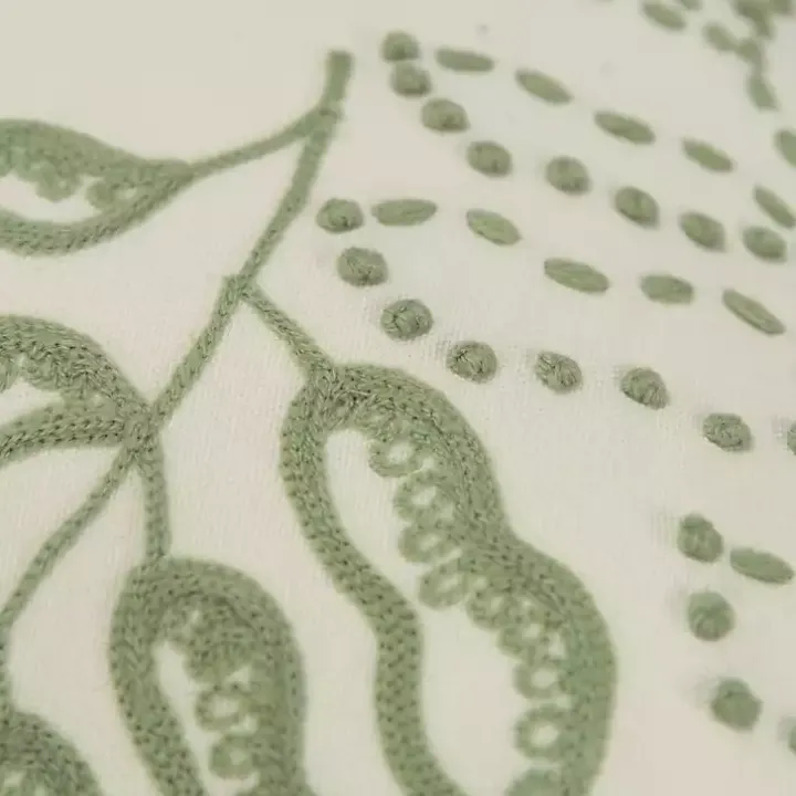 Green Embroidered Botanical Lumbar Pillow