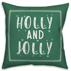 Green Holly and Jolly Throw Pillow