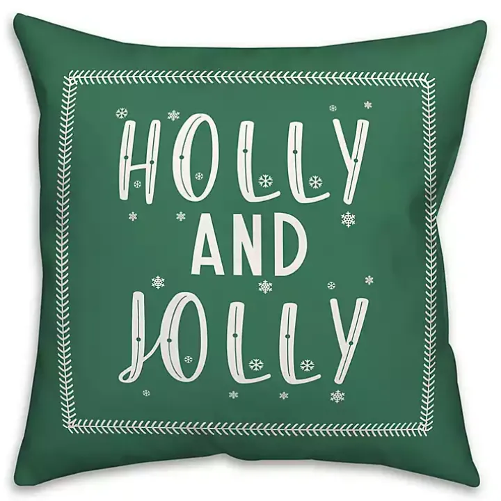 Green Holly and Jolly Throw Pillow