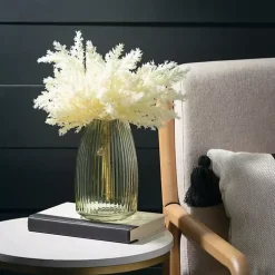 Green Round Ribbed Glass Vase