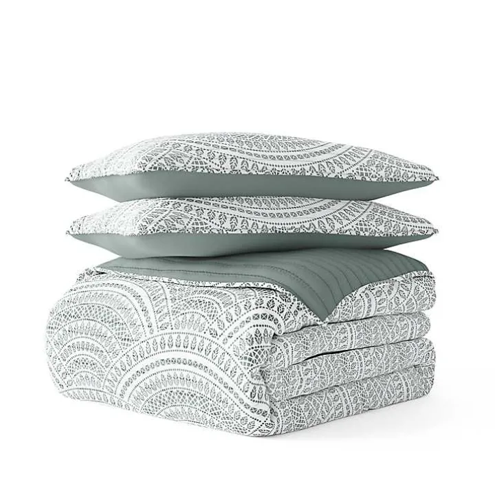 Green Scalloped Reversible 3-pc. King Quilt Set