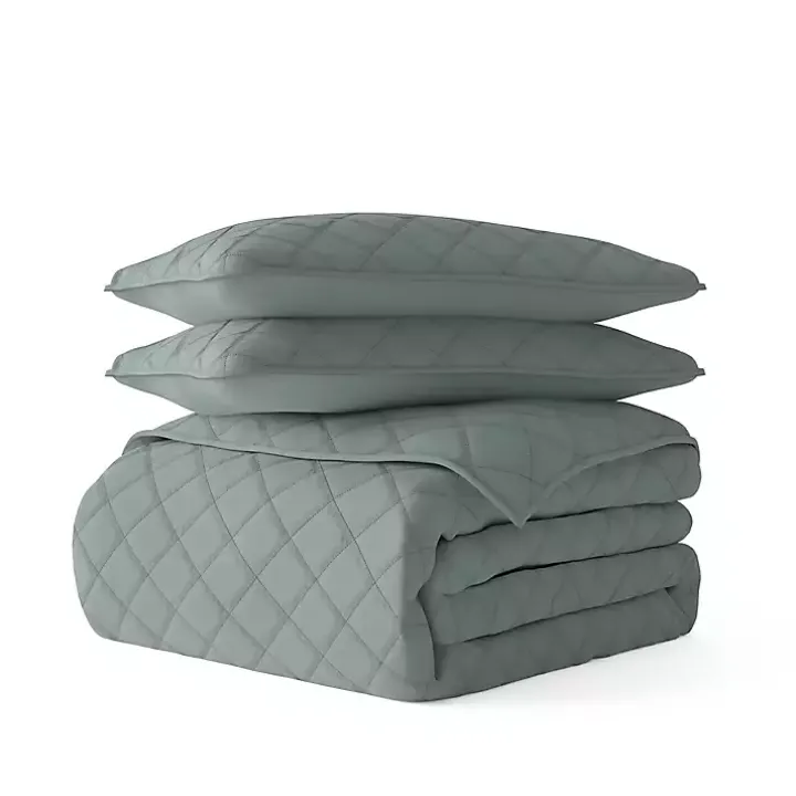 Green Stitched Diamond 2-pc. Twin Quilt Set