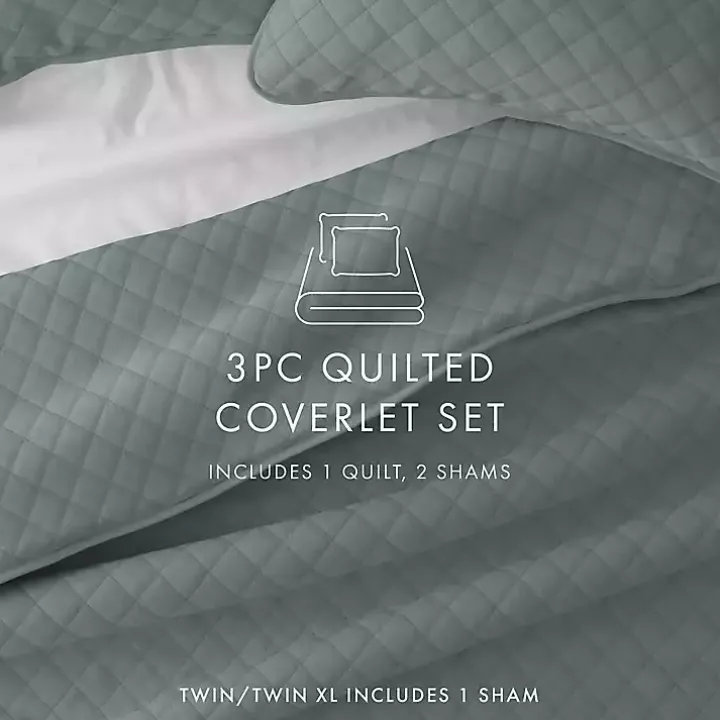Green Stitched Diamond 2-pc. Twin Quilt Set