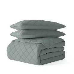 Green Stitched Diamond 3-pc. King Quilt Set