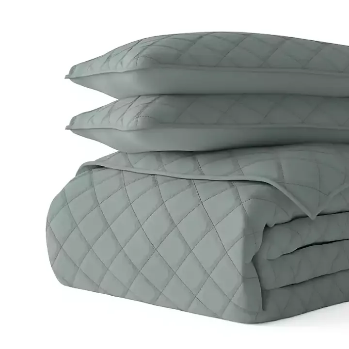 Green Stitched Diamond 3-pc. King Quilt Set