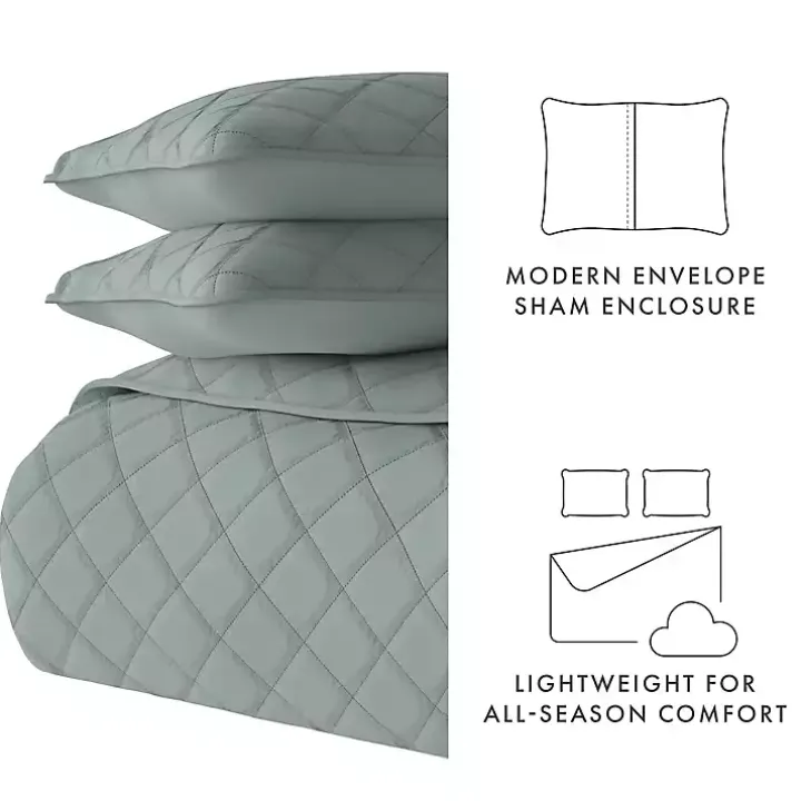 Green Stitched Diamond 3-pc. King Quilt Set