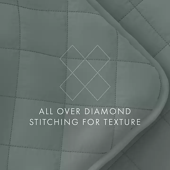 Green Stitched Diamond 3-pc. King Quilt Set