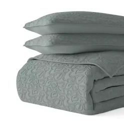 Green Stitched Floral 2-pc. Twin Quilt Set