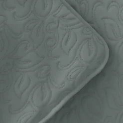 Green Stitched Floral 3-pc. Queen Quilt Set