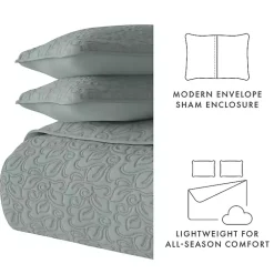 Green Stitched Floral 3-pc. King Quilt Set