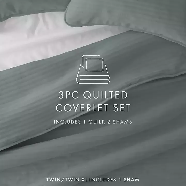 Green Stitched Stripes 3-pc. King Quilt Set