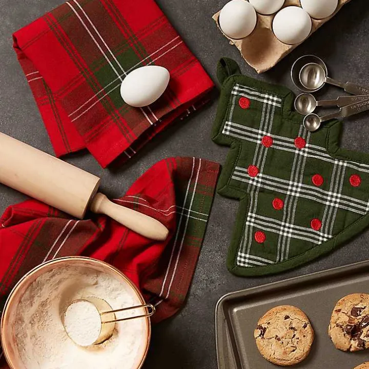 Green Tree Plaid 3-pc. Dishtowel & Potholder Set