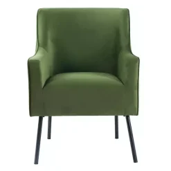 Green Velvet Upholstered Black Legs Accent Chair